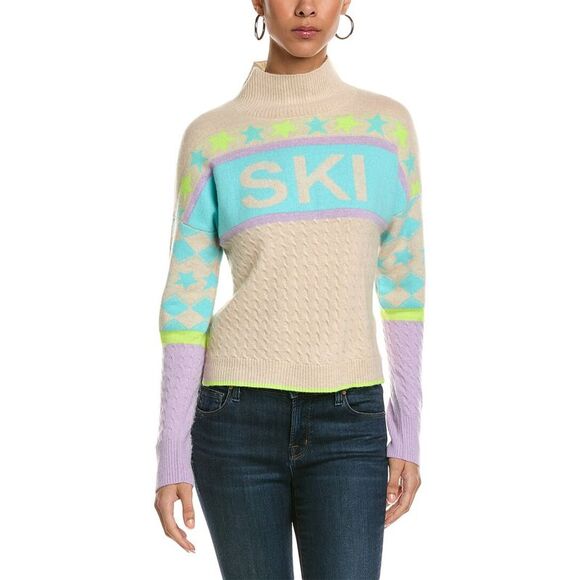 Brodie Cashmere WomensAlpine Ski Mock Cashmere Sweater, Beige